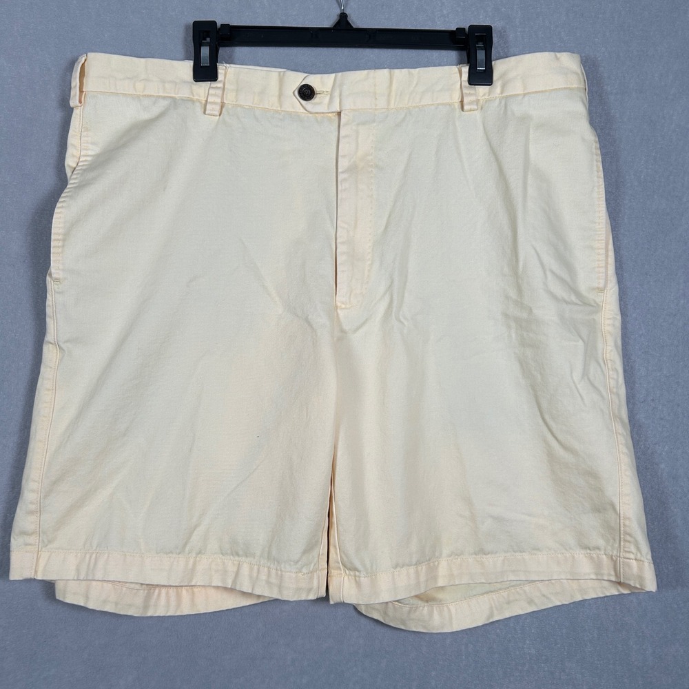 Orvis Chino Shorts Mens 40 Pale Yellow Solid 100% Pima Cotton Flat Front Classic